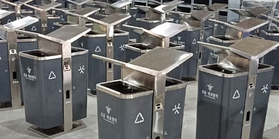 戶(hù)外分類(lèi)式垃圾箱城市展翼果皮箱工廠批量生產(chǎn)圖